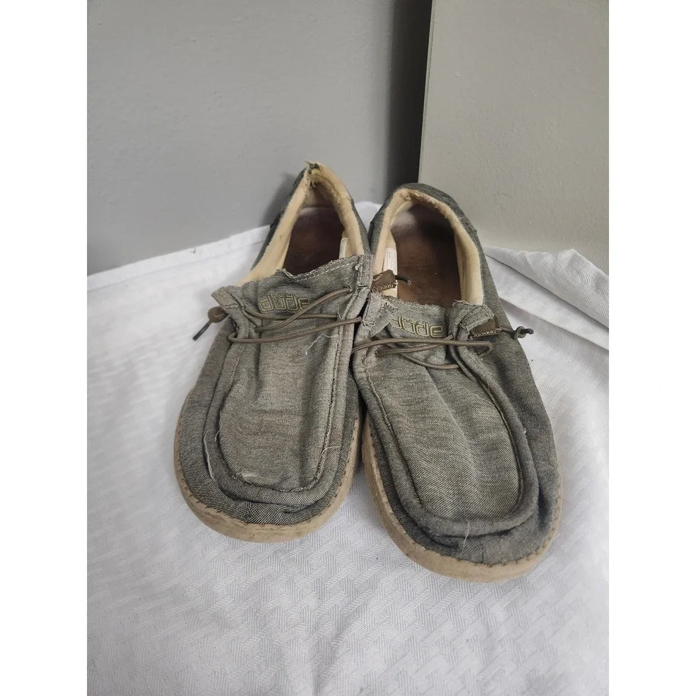 Hey Dude Wally L Stretch Steppa Mens Grey Canvas Slip On Loafers Size 11